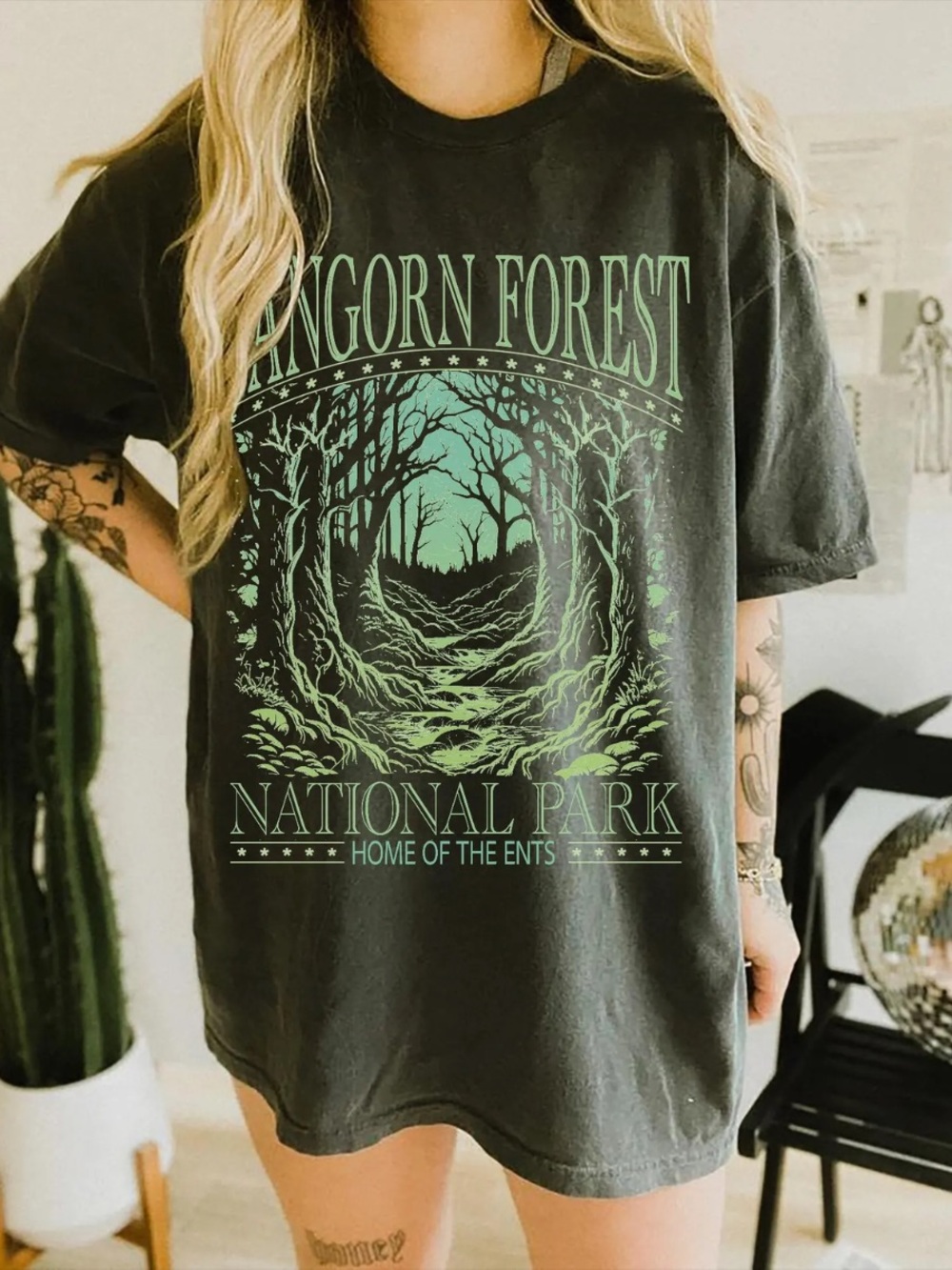 Comfort Colors Pepper Tee with Green Forest Graphic